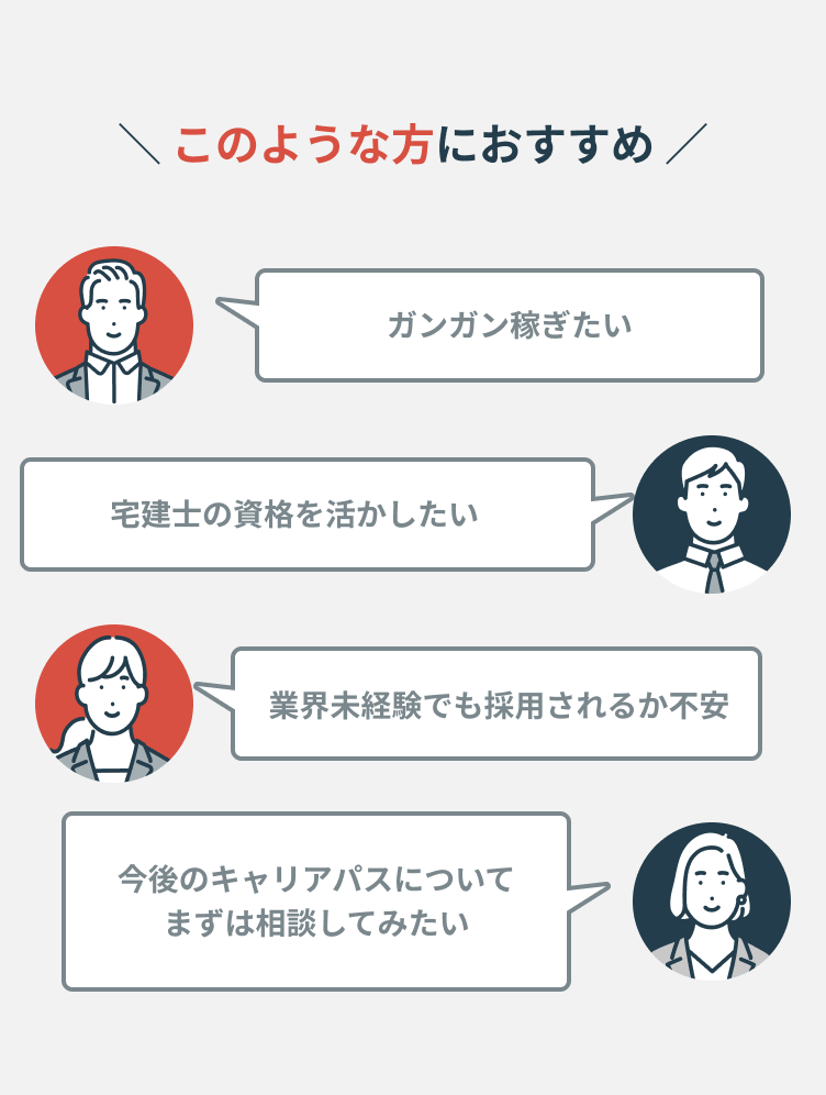 不動産業界専門の転職支援サービス なりたいあなたを見つけよう 毎月300名以上が登録 利用料完全無料 最後まで安心